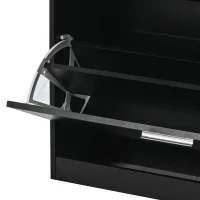 Shoe Cabinet with 2 Flip Drawers and Adjustable Shoe Storage, Tempered Glass Top, LED Light, 35" L x 9.5" W x 41" H, Black(m-10)
