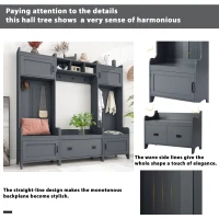 Vinsetto Modern 4-in-1 Hall Tree with Coat Rack, Storage Bench, Entryway Shelf, 7 Metal Hooks, and 4 Cabinets, 78.5" L x 15" W x 72" H, Grey(m-6)