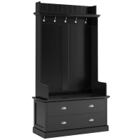 Vinsetto Vintage Style Hallway Coat Rack with 5 Metal Hooks and 2 Large Drawers, 38.5" Wide Entryway Bench with Metal Handles, MDF Veneer, Black(m-12)