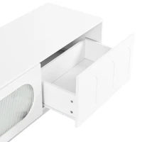 TV Stand with Fluted Tempered Glass Doors for TVs Up to 95", Media Console with APP-Controlled LED Light, 87" L x 16" W x 16" H, White(m-12)