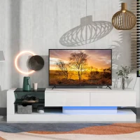 Vinsetto 71" TV Stand for 75" TV with Media Storage Cabinets, 16-Color RGB LED Lights, Modern High Gloss Entertainment Center, White(m-4)