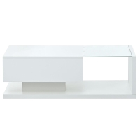 Modern Coffee Table with Tempered Glass, Wooden Cocktail Table with High-Gloss UV Surface, 2-Tier Rectangle Center Table for Living Room, White