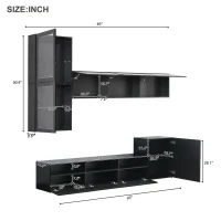 High Gloss TV Stand for TVs Up to 78" with Ample Storage, Media Console, Wall Mounted Floating Cabinets, 93" L x 15" W x 26" H, Black(m-3)