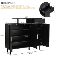 Elegant Shoe Cabinet with Arched Doors and Drawer, Adjustable Shelves, Solid Wood Legs, 47.5" L x 14.5" W x 43.5" H, Black(m-3)