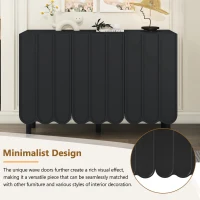 Minimalist Storage Shoe Cabinet with Adjustable Shelves, Solid Wood Legs, and Wave Doors, 47" L x 13.5" W x 31.5" H, Black(m-6)