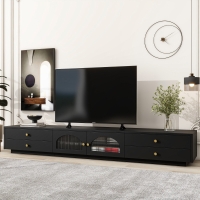 Luxurious TV Stand with Fluted Glass Doors, Black
