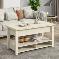 Vinsetto Lift Top Coffee Table with Multi-Functional Open Shelves, Modern Lift Tabletop Dining Table for Living Room, 42" L x 40" W x 25.5" H, Ivory(m-6)
