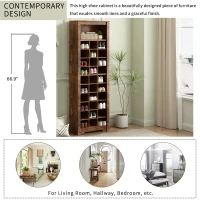 Contemporary Shoe Cabinet with 30 Cubbies, Free Standing Tall Storage Cabinet for Hallway or Bedroom, 24.5" L x 13" W x 74" H, Rustic Brown(m-5)