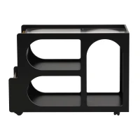 Mobile End Table with Lockable Wheels, Fluted Tempered Glass, Golden Round Rod, Side Table for Living room, 31.5" L x 12" W x 23" H, Black(m-12)