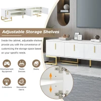 Vinsetto Modern TV Stand with Metal Legs and Gold Handles for TVs Up to 80", Media Console Table with Cabinets and Adjustable Shelves, White+Gold(m-6)