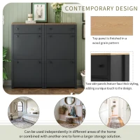 Modern Slim Shoe Cabinet Set with 4 Flip Drawers, Wood Grain Pattern Top, Adjustable Panels, Shoe Rack for Hallway, Black(m-8)