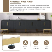 Vinsetto Modern TV Stand with Metal Legs and Gold Handles for TVs Up to 80", Media Console Table with Cabinets and Adjustable Shelves, Black+Gold(m-5)