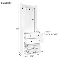 Vinsetto 27.5''W Narrow Hall Tree with Flip Drawer, Multi-functional Coat Rack with 4 Hanging Hooks & Adjustable Shoe Storage Cabinet for Hallway, White(m-3)