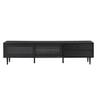 Vinsetto Chic Elegant Design TV Stand with Sliding Fluted Glass Doors, Media Console for TVs Up to 75", Modern TV Cabinet with Ample Storage Space, Black(m-2)