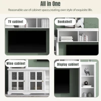 Modern Multifunctional TV Stand for TVs Up to 70" with Glass Door and Bridge, Minimalism Entertainment Wall Unit, 104" L x 15" W x 78.5" H, White(m-5)