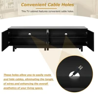 Vinsetto Graceful TV Stand with Arch Cabinets for TVs Up to 78", Minimalist Entertainment Center with Solid Wood Legs and Adjustable Shelves, Black(m-7)
