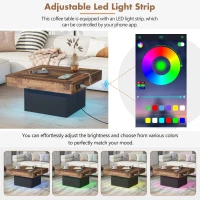 Farmhouse Wood Coffee Table with 2 USB Ports and Outlets, LED Light, Anti-Slip Foot Pads, Spliced Wood Grain, 31.5" L x 31.5" W x 16.5" H, Black(m-5)