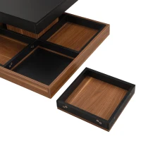 Square 360° Rotating Wood Coffee Table with 3 Detachable Trays, Storage Table for Living Room, 27.5" L x 27.5" W x 14" H, Black+Dark Walnut(m-10)