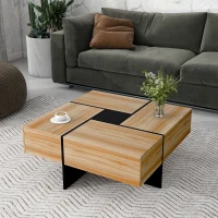 Unique Design Coffee Table with 4 Hidden Storage Compartments, Extendable Sliding Tabletop, UV High-Gloss Finish, 31.5"x31.5", Brown(m-4)