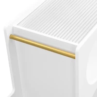 Mobile End Table with Lockable Wheels, Fluted Tempered Glass, Golden Round Rod, Side Table for Living room, 31.5" L x 12" W x 23" H, White(m-9)