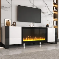 Modern TV Stand for TVs up to 78" with Electric Fireplace, Media Console with Cabinets, Entertainment Center, 68" L x 13.5" W x 21.5" H, White(m-1)