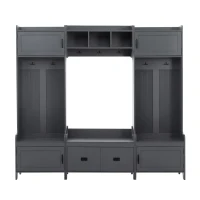 Vinsetto Modern 4-in-1 Hall Tree with Coat Rack, Storage Bench, Entryway Shelf, 7 Metal Hooks, and 4 Cabinets, 78.5" L x 15" W x 72" H, Grey(m-2)