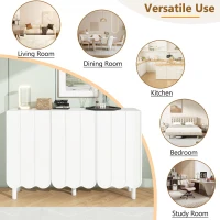Minimalist Storage Shoe Cabinet with Adjustable Shelves, Solid Wood Legs, and Wave Doors, 47" L x 13.5" W x 31.5" H, White(m-5)