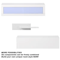 Vinsetto Wall Mount Floating TV Stand with 4 Media Storage Cabinets, 2 Shelves, and 16-Color RGB LED Lights for 95+" TV, White(m-8)