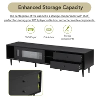 Vinsetto Chic Elegant Design TV Stand with Sliding Fluted Glass Doors, Media Console for TVs Up to 75", Modern TV Cabinet with Ample Storage Space, Black(m-8)