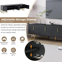 Vinsetto Modern TV Stand with Metal Legs and Gold Handles for TVs Up to 80", Media Console Table with Cabinets and Adjustable Shelves, Black+Gold(m-6)