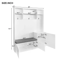 Vinsetto Elegant Hall Tree with Bench and Cushion, Modern Coat Rack with Hooks, Shoe Cabinet Storage, 59" L x 15.5" W x 78.5" H, White(m-3)