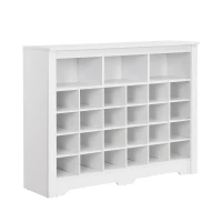 Sleek Design 24-Cubby Shoe Cabinet, Modern Shoe Cabinet with Curved Base, Versatile Sideboard, 45.5" L x 13" W x 35" H, White(m-12)