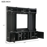 Vinsetto 4-in-1 Wide Storage Hall Tree with Bench and Shoe Cubbies, Multi-functional Entryway Coat Rack, 82.5" L x 15.5" W x 78.5" H, Black(m-3)