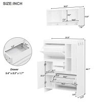 Vinsetto Multi-Functional Shoe Cabinet with Wall Cabinet, Space-Saving Design, 2 Flip Drawers, Versatile Side Cabinet for Hallway, White(m-3)