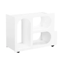 Mobile End Table with Lockable Wheels, Fluted Tempered Glass, Golden Round Rod, Side Table for Living room, 31.5" L x 12" W x 23" H, White(m-12)