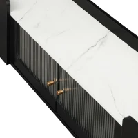 Vinsetto Sleek Design TV Stand with Fluted Glass, Faux Marble Top, and Gold Frame Base, Fits TVs Up to 70", 63.5" L x 12.5" W x 19" H, Black(m-11)