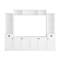 Minimalist Storage TV Stand for TVs Up to 75" with Adjustable Shelves, Entertainment Wall Unit Set for Living Room, 103" L x 15" W x 77" H, White(m-2)