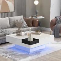 Vinsetto Modern Minimalist 31.5" Square Coffee Table with Detachable Tray and 16-Color LED Strip Lights, Remote Control, 31.5" L x 31.5" W x 12" H, White(m-4)