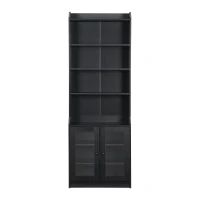 Vinsetto Elegant Tall Cabinet with Acrylic Door, Adjustable Shelves, and Graceful Curves, 27.5" L x 14.5" W x 78.5" H, Black(m-2)