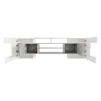 Unique Shape TV Stand for TVs Up to 88" with 2 Illuminated Glass Shelves, High Gloss Entertainment Center, LED Color Changing Lights, Gray(m-14)