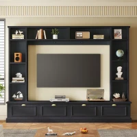 Modern Large Wall Unit Entertainment Center with Bookshelves for TVs Up to 78", 4-in-1 TV Stand with Cabinets, Open Shelves, Black(m-4)