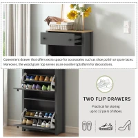 Functional Shoe Cabinet with 2 Flip Drawers, Wood Shoe Cabinet with Adjustable Panel, Freestanding Shoe Rack for Hallway, Gray(m-6)