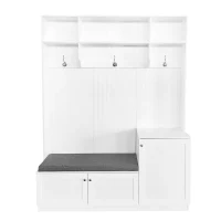 Vinsetto Elegant Hall Tree with Bench and Cushion, Modern Coat Rack with Hooks, Shoe Cabinet Storage, 59" L x 15.5" W x 78.5" H, White(m-2)