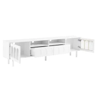 Vinsetto TV Stand with LED Light Strip for TVs Up to 80", Entertainment Center with Glass Doors, Cable Management, 71" L x 12" W x 19" H, White(m-13)