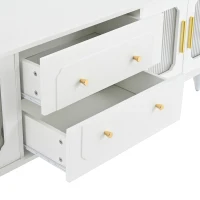 Vinsetto Retro Design TV Stand with Fluted Glass Doors, 2 Drawers and Cabinets, Fits TVs Up to 78", 70" L x 16" W x 22" H, White(m-9)