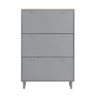 Vinsetto Narrow Design Shoe Cabinet with 3 Flip Drawers, Wood Grain Top, Adjustable Shelves, and Hooks, 31.5" L x 9.5" W x 48" H, Grey(m-2)
