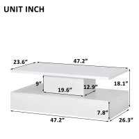 Vinsetto Modern Industrial Design Coffee Table with LED Lighting, 16 Colors with Remote Control, Easy Assembly, 47" L x 23.5" W x 18" H, White(m-3)