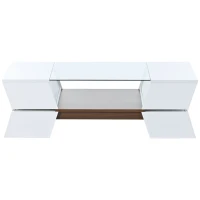 Glass-Top Coffee Table with Open Shelves and Cabinets, Geometric Style, 2-Tier Center Table for Living Room, 45" L x 22" W x 15" H, White(m-2)