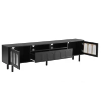 Vinsetto TV Stand with LED Light Strip for TVs Up to 80", Entertainment Center with Glass Doors, Cable Management, 71" L x 12" W x 19" H, Black(m-13)