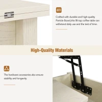 Vinsetto Lift Top Coffee Table with Multi-Functional Open Shelves, Modern Lift Tabletop Dining Table for Living Room, 42" L x 40" W x 25.5" H, Ivory(m-10)